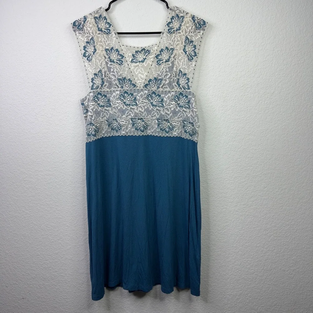 Soma Cool Nights Nightgown XL Teal Bamboo‎ Lace Trim Romantic Feminine Sleepwear
